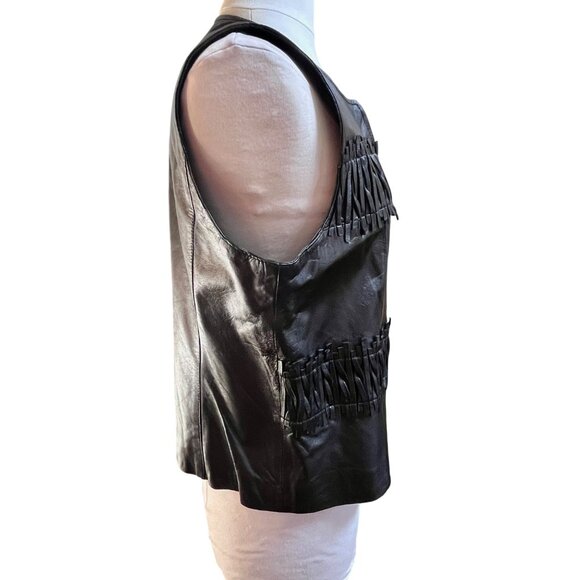 Peter Nygard Womens Black Lamb Leather Sleeveless Vest Fringe Accents Size 14 - Picture 4 of 8